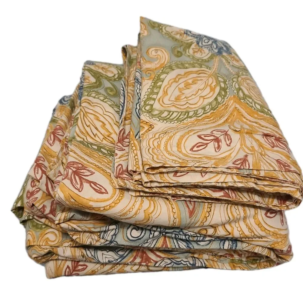 Pottery Barn QUEEN Duvet Cover+ 2 Pillowcases Gold Blue Merlot Paisley Catrina